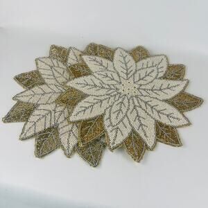 Beaded 15" Poinsettia Charger Placemat Centerpiece Max Studio Set of 2